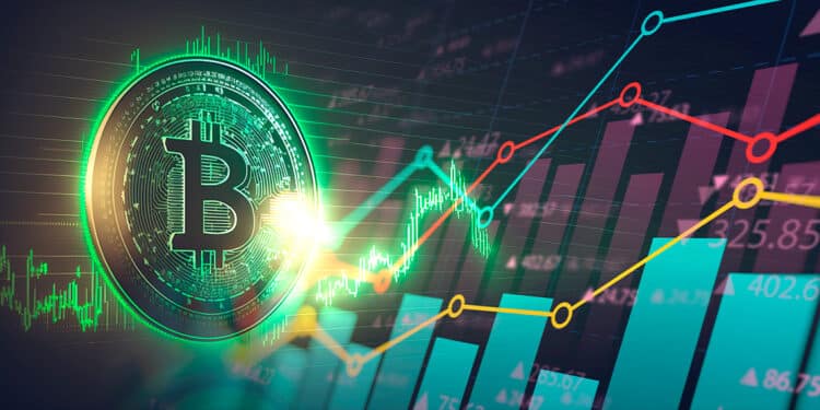 Bitcoin en verde con gráficos de mercado
