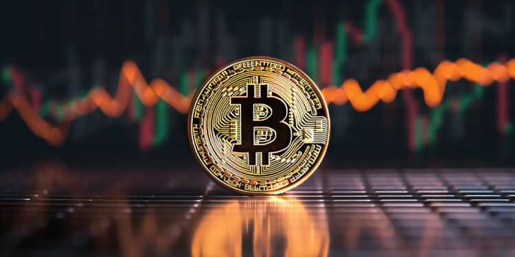 moneda de bitcoin von grafico de precio e indice de volatilidad lateralizado en el fondo