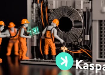 Mineros y logo de kaspa.