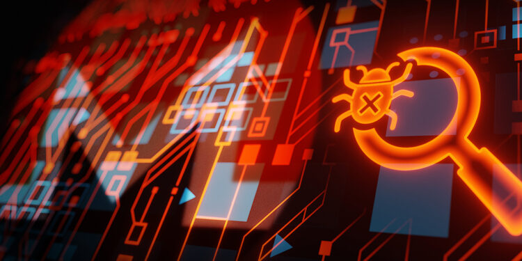 logo de monero sobre placa digital junto a bug detectado
