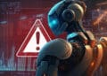 Bot de trading junto a logo de alerta.