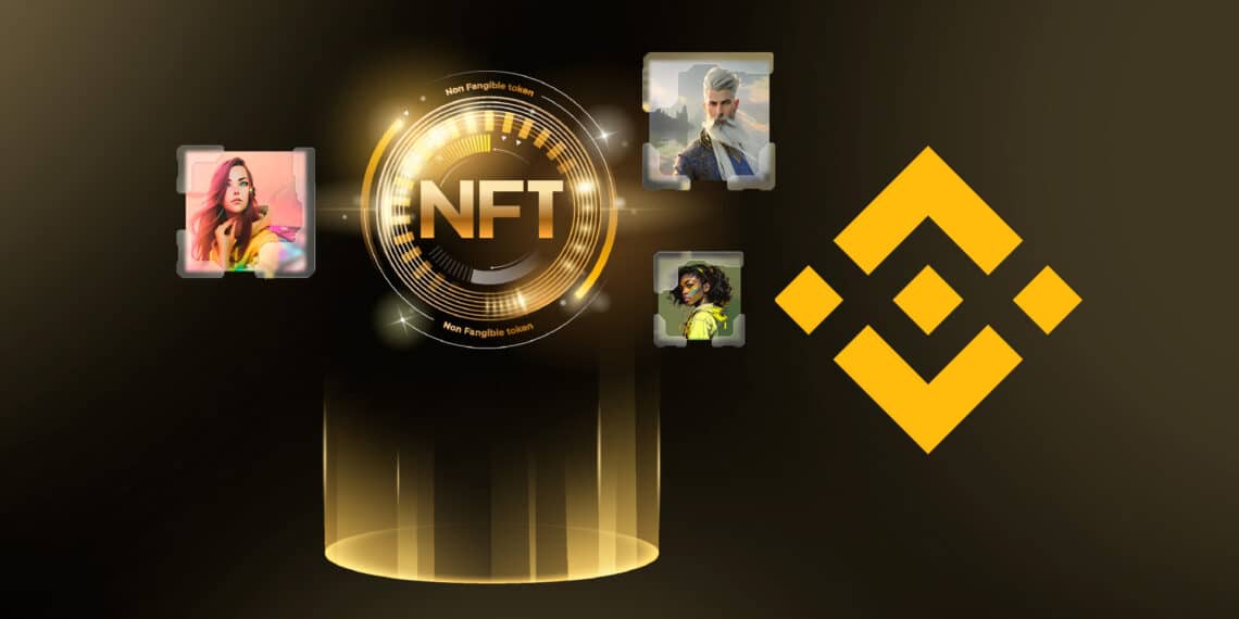 NFT, imágenes hechas por bicasso, inteligencia artificial y logo de binance.