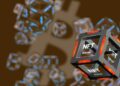 bloque con información de NFT ordinal en red con más bloques y logo de bitcoin en el fondo