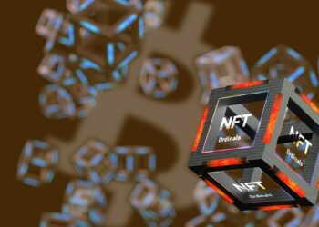 bloque con información de NFT ordinal en red con más bloques y logo de bitcoin en el fondo