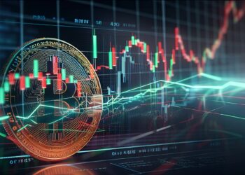 moneda de bitcoin con grafico de precio superpuesto marcando nivel limite de precio