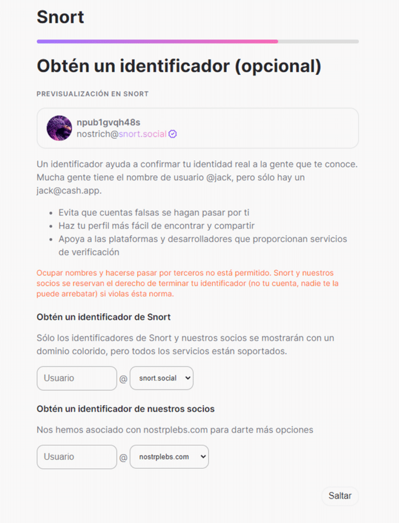 Obtener un identificador en snosrt.