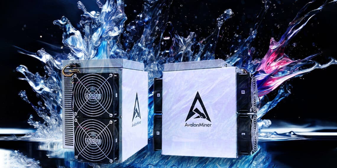 equipos ASIC para minería de bitcoin Avalon Made – Immersion Cooling Miner A1366I con liquido salpicando en el fondo