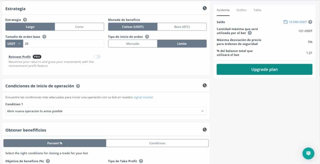 opciones de configuración manual desde cero de un bot de trading en 3commas