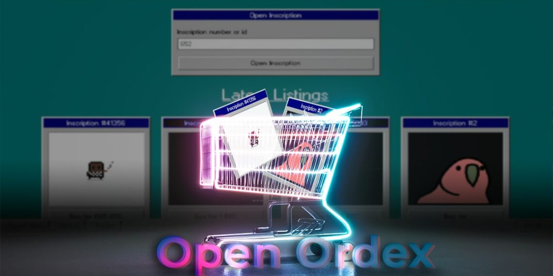 carrito de mercado digital con tarjetas de nft dentro con interfaz de Open Ordex en el fondo