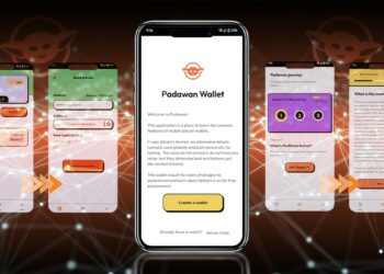 Padawan Wallet en teléfono móvil indica los pasos para aprender sobre bitcoin