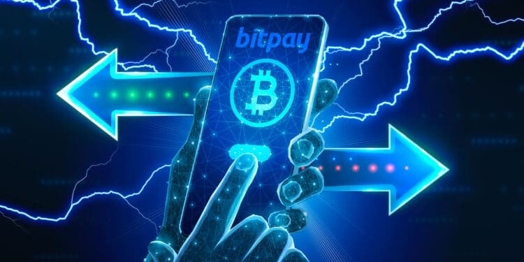 Pagos con bitcoin en bitpay y lightning de fondo.