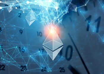 logo de ethereum entre redes digitales con calendario y reloj en el fondo