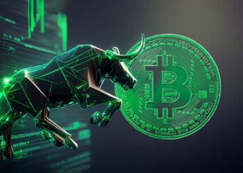 Toro de bitcoin en gráfico alcista y bitcoin.