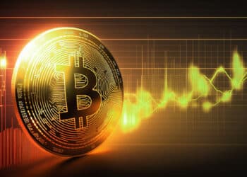 moneda de bitcoin con grafico de precio y lineas en el fondo