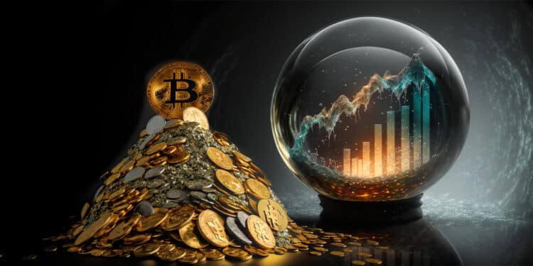 Bitcoin junto a gráfico de predicciones.