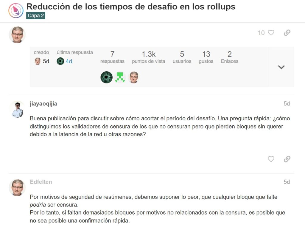 ed felten atendió consultas sobre su propuesta para reducir los tiempos de desafio en los rollups de ethereum