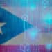 Bandera de Puerto Rico y blockchain.