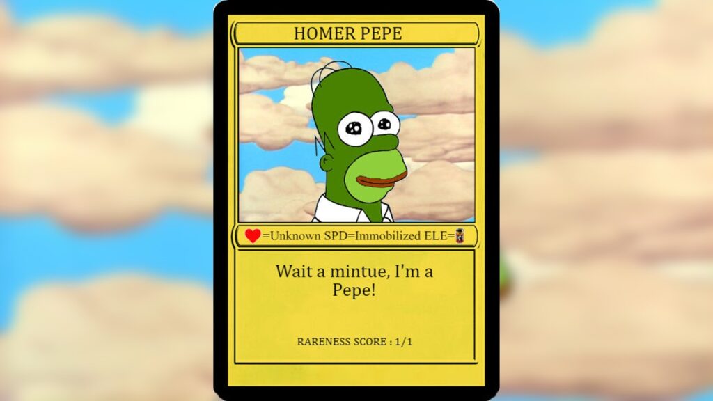 NFT card de la colección Rare Pepe, modelo: Homer Pepe