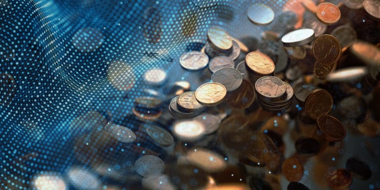 monedas cayendo en red digital