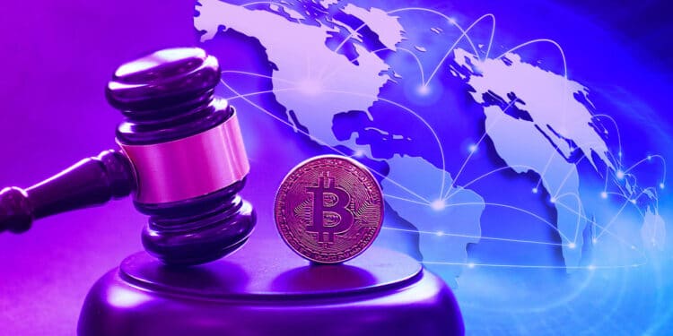 Regulación de bitcoin y mapa mundial.