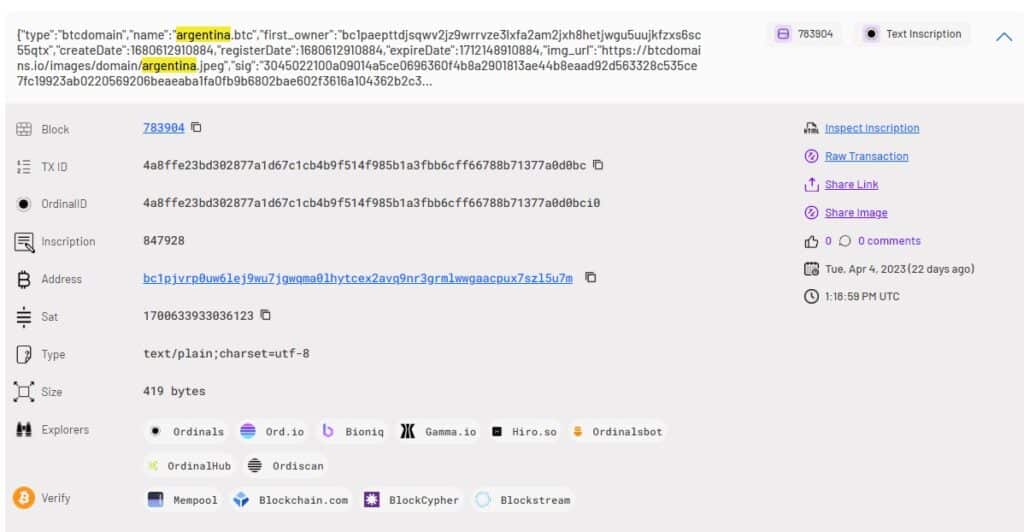 resultados de busqueda de una palabra en la blockchain de bitcoin usando la herramienta preturnio