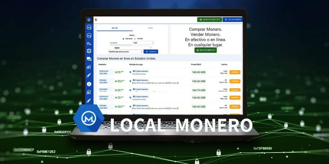 logo de localmonero sobre computadora sobre red digital segura