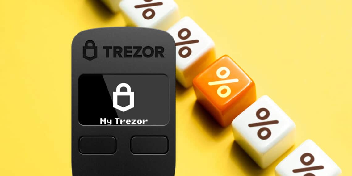 Trezor y símbolo de descuento.