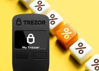 Trezor y símbolo de descuento.