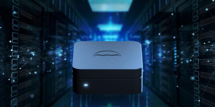 dispositivo umbnrel home con base de almacenamiento de datos en el fondo