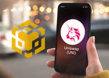 Plataforma Uniswap y logo de bnb chain.