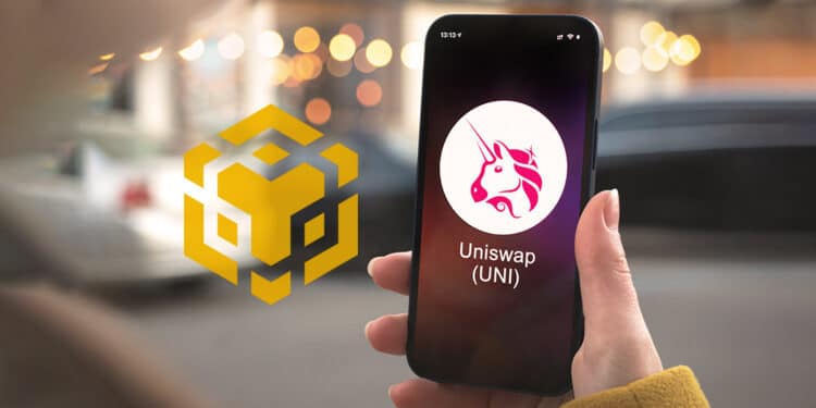Plataforma Uniswap y logo de bnb chain.