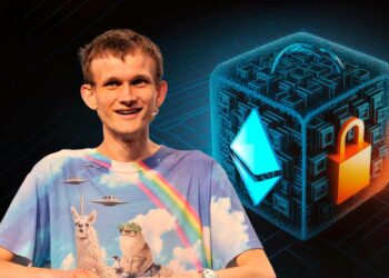 Vitalik Buterin y bloque con ethereum y candando