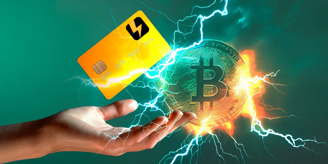 Tarjeta de wallet of satoshi y bitcoin con lightning.