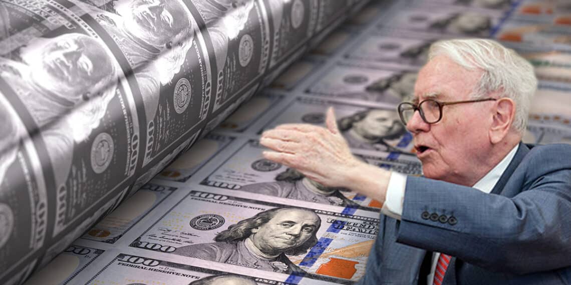 warren Buffett con impresion de dolares en el fondo