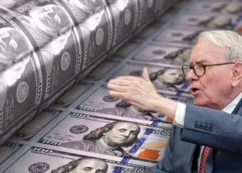 warren Buffett con impresion de dolares en el fondo