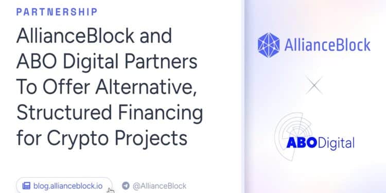 Pancarta promocional de la aliana entre AllianceBlock y ABO Digital.