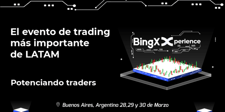 Pancarta promocional del evento BingXperience 2023 de BingX en Argentina.