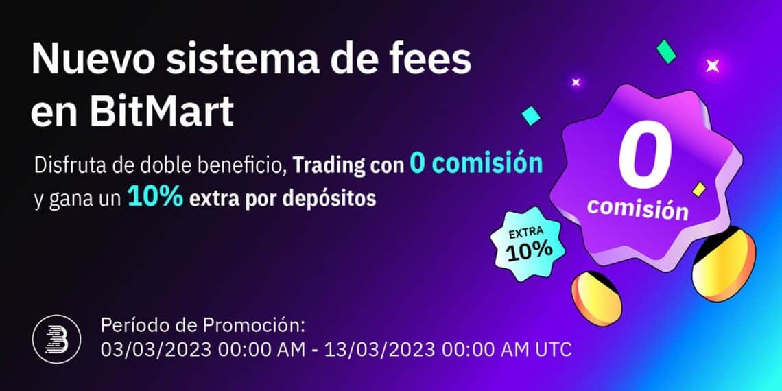 Pancarta promocional de las nuevas tarifas de trading de BitMart