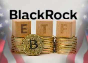 ETF, bitcoin, banderas de Estados Unidos y BlackRock.