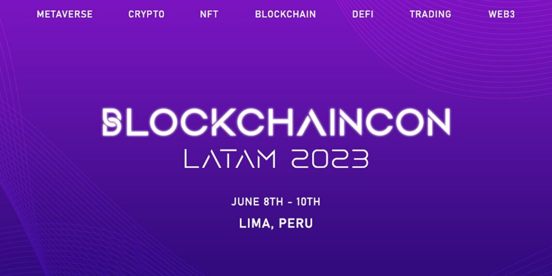 Pancarta promocional del evento Blockchaincon Latam 2023.