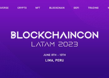 Pancarta promocional del evento Blockchaincon Latam 2023.