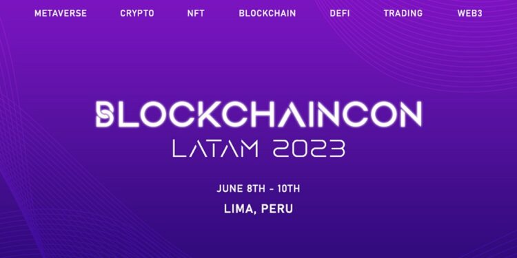 Pancarta promocional del evento Blockchaincon Latam 2023.