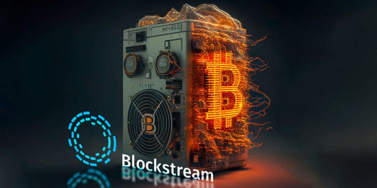 Minero de bitcoin y logo de Blockstream.