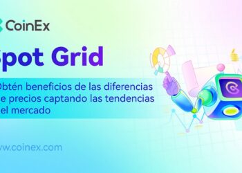 Pancarta publicitaria del lanzamiento del producto Spot Grid de CoinEx.