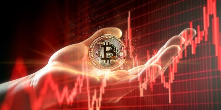 Bitcoin y gráfico rojo.