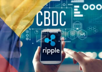 Plataforma de CBDC y logo de Ripple junto a bandera de Colombia.