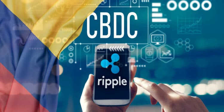 Plataforma de CBDC y logo de Ripple junto a bandera de Colombia.