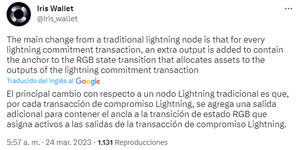 Diferencias con un nodo tradicional de la red Lightning. Fuente: Iris Wallet - Twitter.