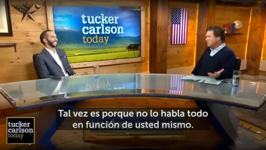 nayib bukele en su sengunda entrevista con Tucker Carlson