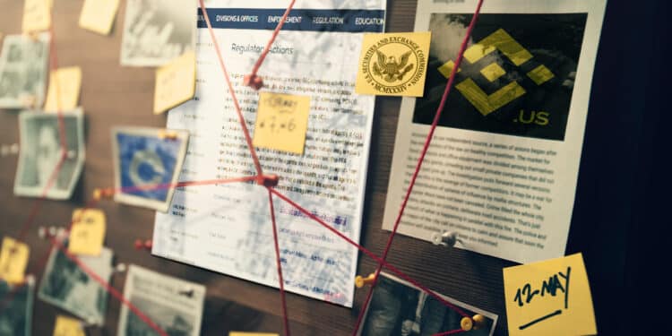 pizarron con información sobre el caso de la SEC y Binance US